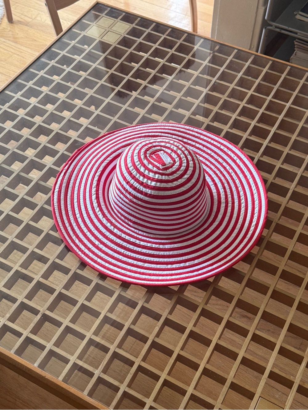 Red and White Stripe Wide Brim Cotton Sun Hat